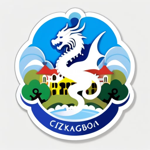 croatia zagreb mirogoj con un dragón blanco sobre él sticker