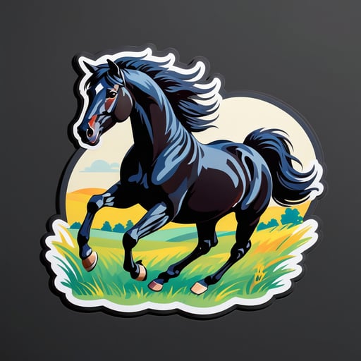 Ngựa Đen Đang Chạy Trên Cánh Đồng sticker