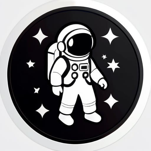astronauta no estilo Nintendo, símbolos de formas redondas e quadradas, apenas, cor preta e branca sticker