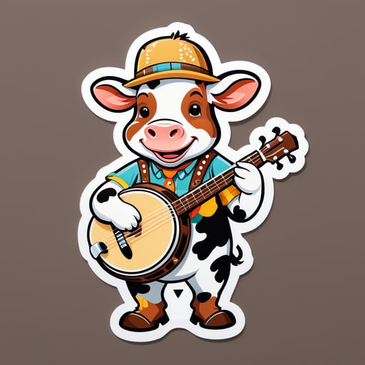 Country Cow with Banjo sticker