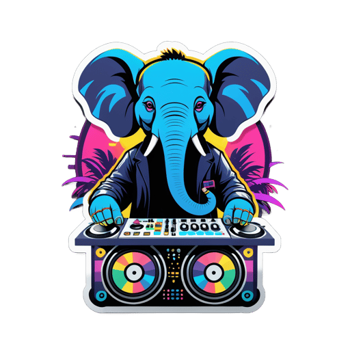 Éléphant électronique avec installation DJ sticker