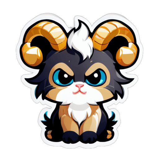image of a cute and grumpy kitten wearing a ram's horns and butting heads with someone sticker