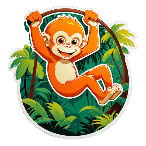 Mono naranja columpiándose en la selva tropical sticker