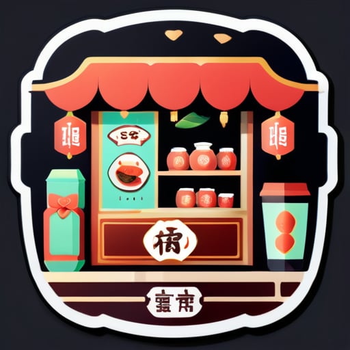 Der Laden heißt Gu Cha Spezialitätenladen und verlangt, dass eine Person in einem kleinen Laden mongolische Spezialitäten wie Rindfleischstreifen, Milchprodukte und Tee-Geschenkboxen verkauft. sticker