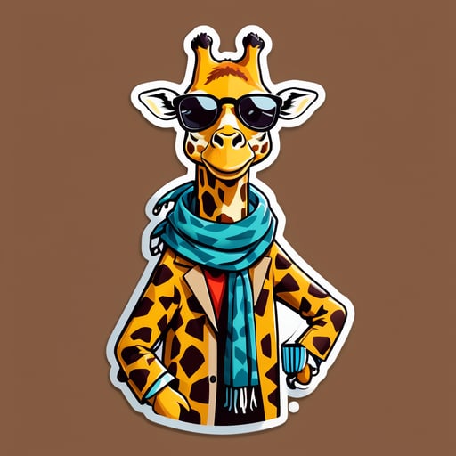 Une girafe avec une écharpe dans sa main gauche et des lunettes de soleil dans sa main droite sticker