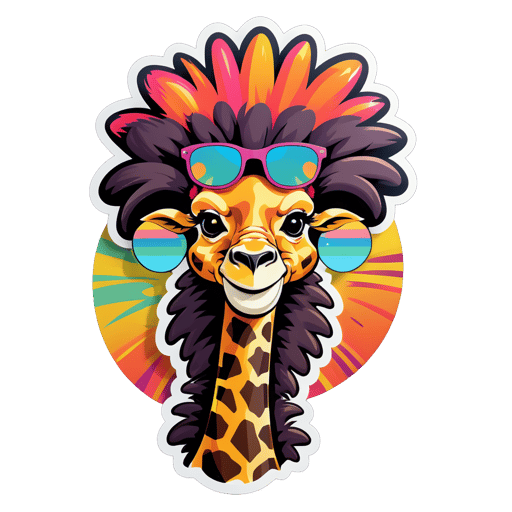 Girafa Estilosa com Afro sticker