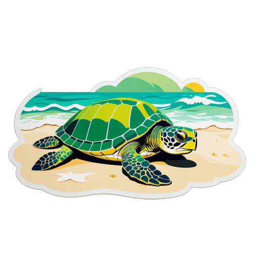 Green Turtle Laying on the Beach sticker