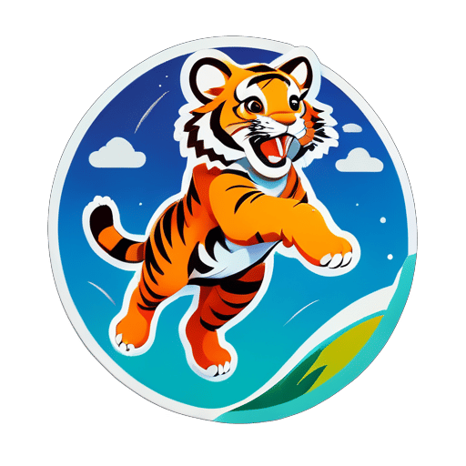 Tiger jumped to sky sticker