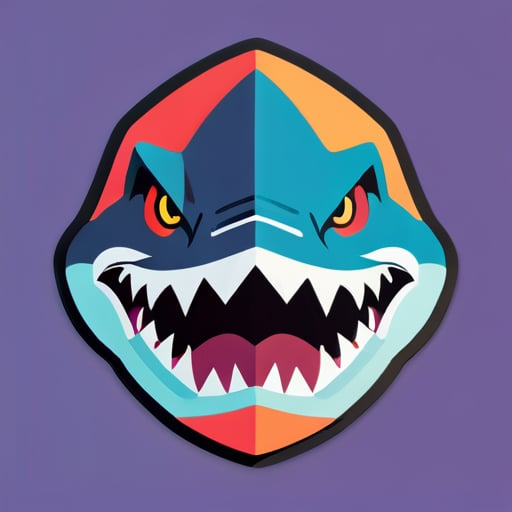 Shark face, facing forward, fierce, cool, symmetrical, American retro, rich color blocks, sticker
