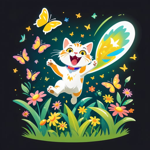 Excited Cat Chasing Butterflies: Energetically leaping in garden, eyes lit up. sticker
