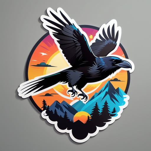 Black Raven Soaring in the Sky sticker