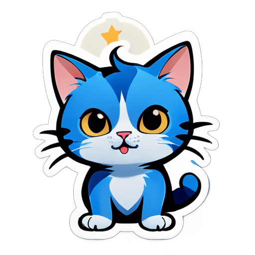 파란색 머리 큰 두툼한 고양이 카툰, K선 상승을 지휘하다. sticker
