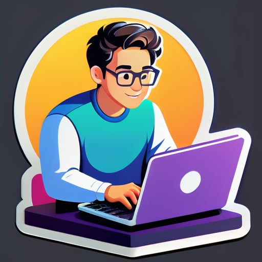 Người đàn ông đang code trên laptop của mình sticker