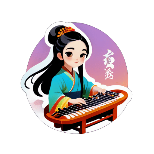 Create an avatar: a girl playing the guzheng, classical yet modern, Chinese style sticker
