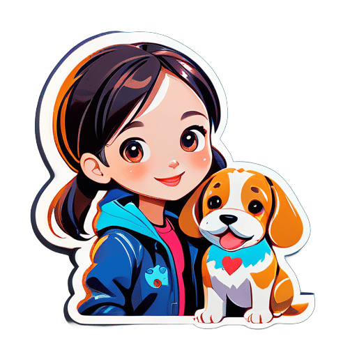cute dog with girl sticker