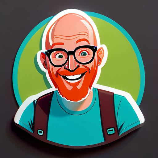 người đàn ông hạnh phúc, đầu trọc, râu đỏ và kính tròn, đang đưa ra sự chấp thuận với từ ngữ 'YES!' sticker