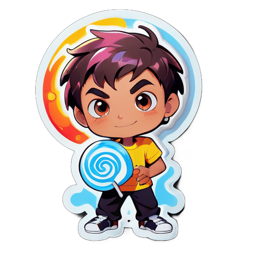 a boy with a lollipop made of elemental powers 
 sticker