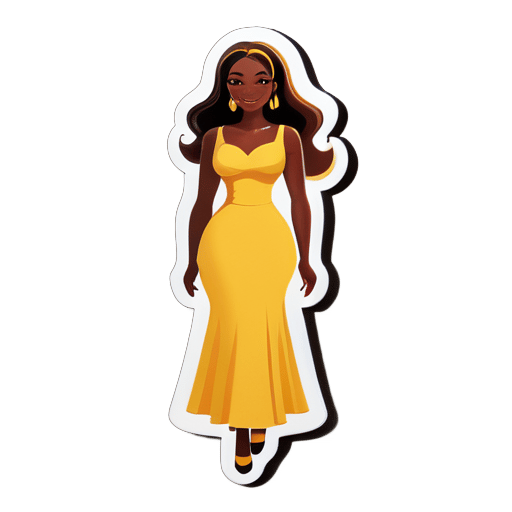 Phụ nữ da màu đậm, với bộ váy màu be và vàng sticker