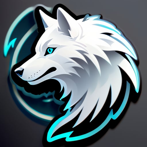 一隻幽靈般的白色狼剪影，帶有微妙的灰色陰影增添立體感。文字"GhostWing Gaming"優雅而飄渺，與幽靈主題相得益彰 sticker