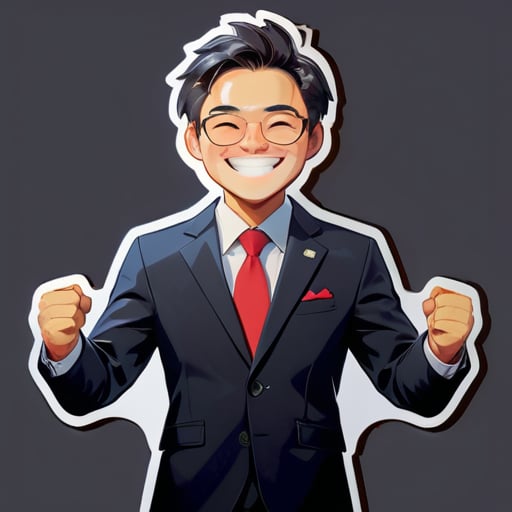 An intermediary in a suit, only needs the upper body, Chinese appearance, no glasses, joyful expression sticker