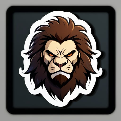 Un cazador musculoso con cabello y un rostro que se asemeja al de un león macho. sticker