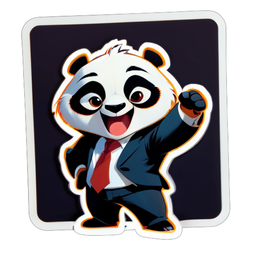 一位穿西裝的功夫熊貓的熊貓形象，只需要上半身，喜悅的表情 sticker