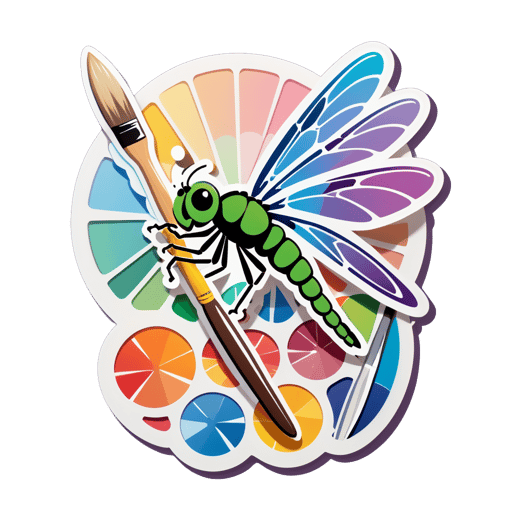 A dragonfly with a painter palette in its left hand and a brush in its right hand sticker