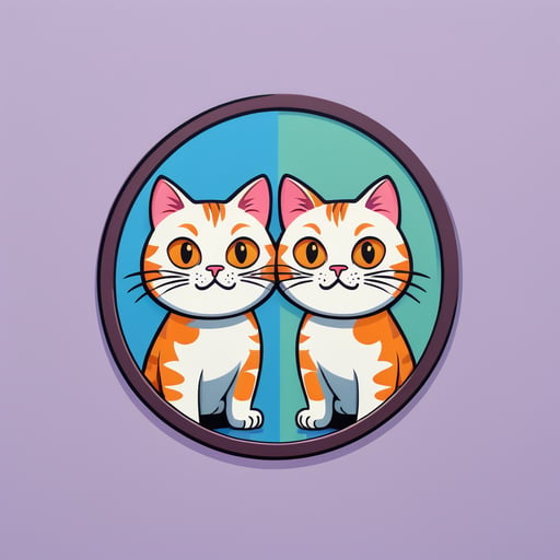 Chat confus et miroir : Tête penchée, expression perplexe dans le reflet du miroir. sticker