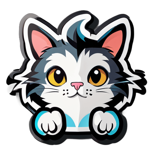 a pop cartoon art style peeking cat sticker with half face and paws showing sticker