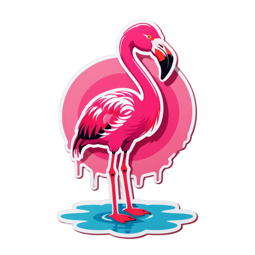Flamenco rosa de pie en el agua sticker
