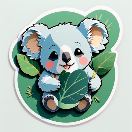 Um coala com uma folha de eucalipto na mão esquerda e uma máscara de dormir na mão direita sticker