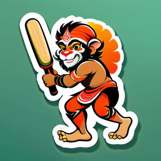 sticker Bal Hanuman chơi cricket sticker