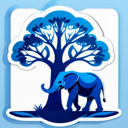 Autocollant d'éléphant bleu avec des arbres sticker