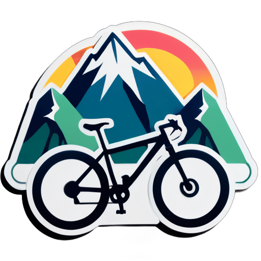 騎自行車在山上。 sticker