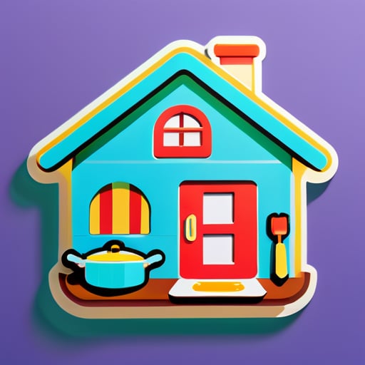 pequeña casa está hecha de cosas de cocina. sticker