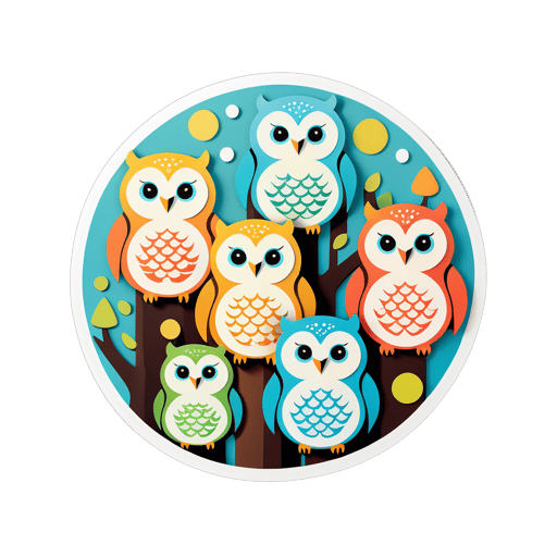 Rotund Birch Owls sticker