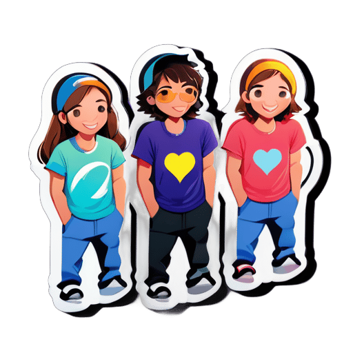 Three Teenage friends hanging out 스티커 sticker