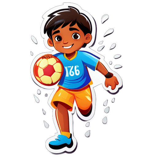 indian football kid in a rainy day sticker