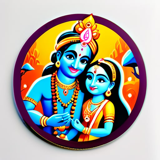 Photo de Lord krishna avec radha avec des rochers sticker