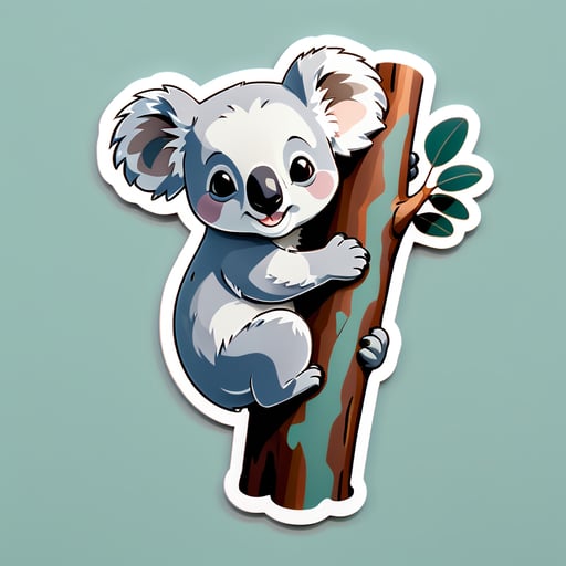 Chú koala màu xám bám chặt vào cây bạch đàn sticker