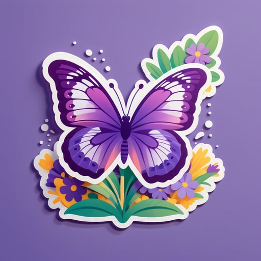Purple Butterfly Resting on Flowers sticker