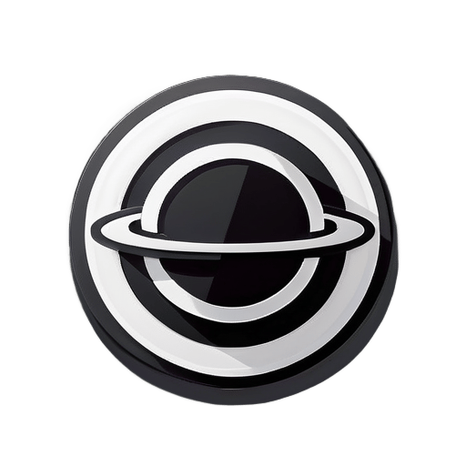 Saturn, biểu tượng của hình tròn và hình vuông, chỉ có màu đen và trắng sticker
