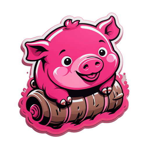 Cochon rose roulant dans la boue sticker