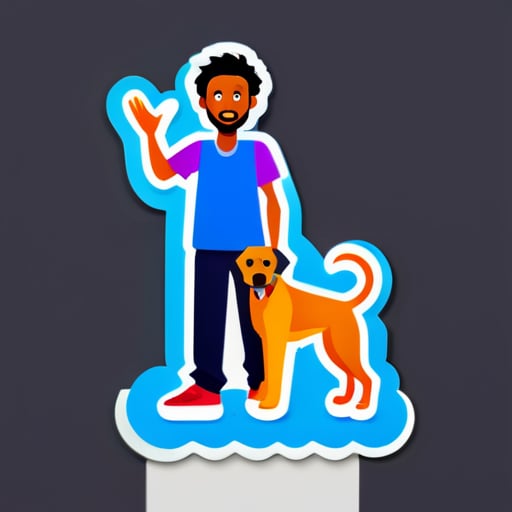在動物園裡，有一位索馬里人手裡拿著一隻狗。 sticker
