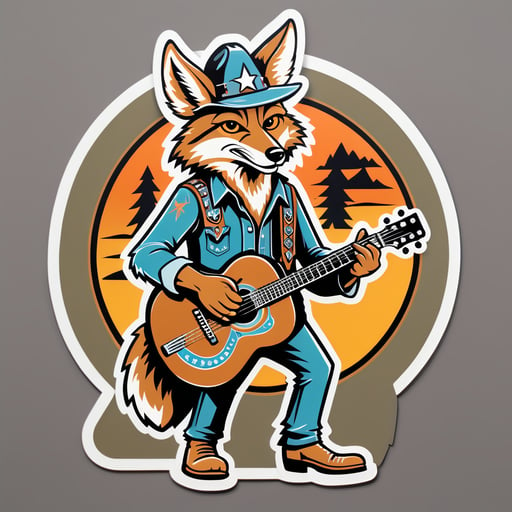 Coyote del país con guitarra de acero sticker