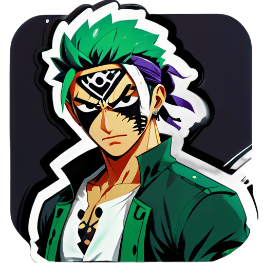 Cool chico de anime con aspecto desi, cicatriz en un ojo zoro sticker