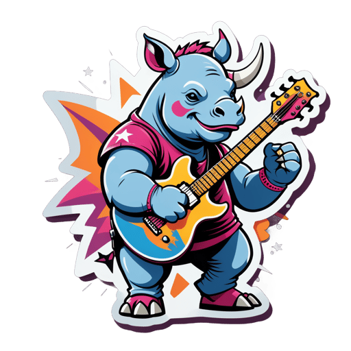 Rinoceronte Estrela do Rock com Guitarra sticker