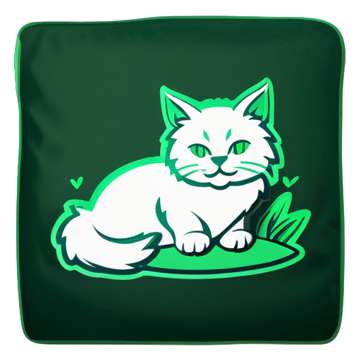 cat-Taurus is depicted in green tones, with fur resembling grass. It sits on a pillow and looks very calm and serene sticker