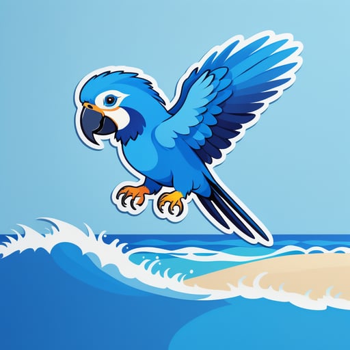 Blauer Papagei fliegt über dem Ozean sticker
