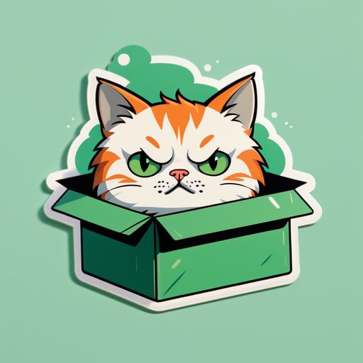 Sad Cat in Box: Small, dejected in cardboard box, wistful green eyes. sticker